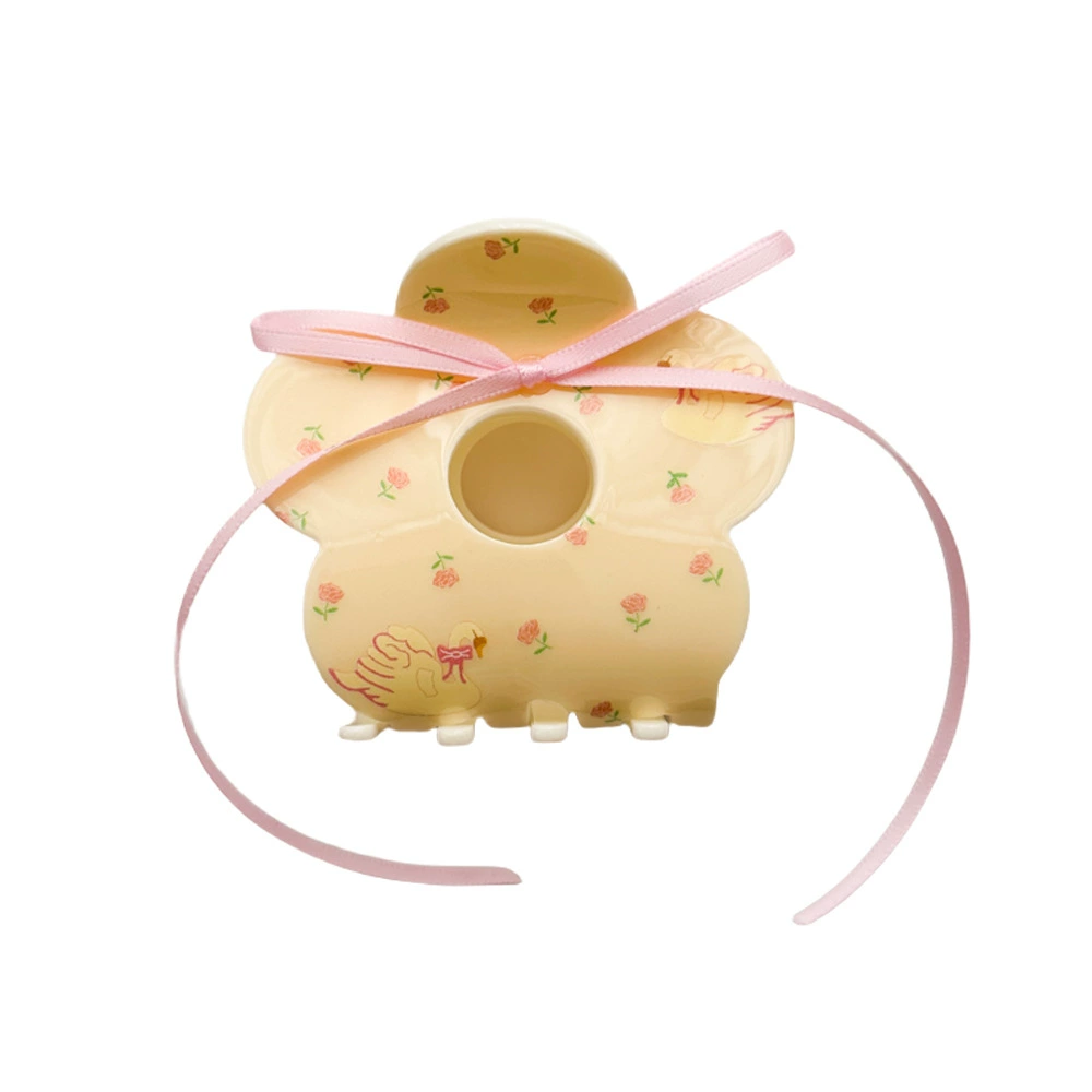 Hair band set — cream floral bow hairband with clips and crab pin, cute hairgrips (2–4 pcs)