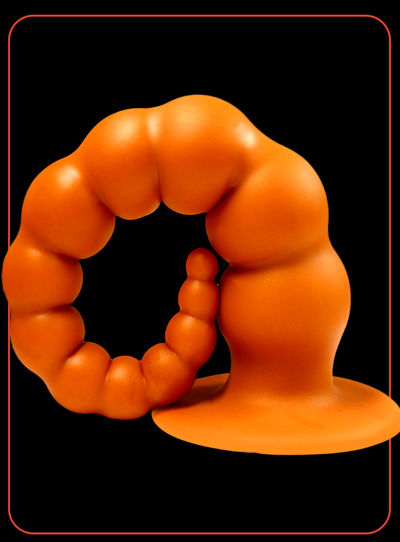 Silicone Beaded Anal Plug with Tiger Whip Tail Design, Gold, Adult Novelty — detail image 20