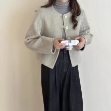 2024秋冬季新款小香风人字纹双面羊毛大衣 加厚白色羊绒双面外套