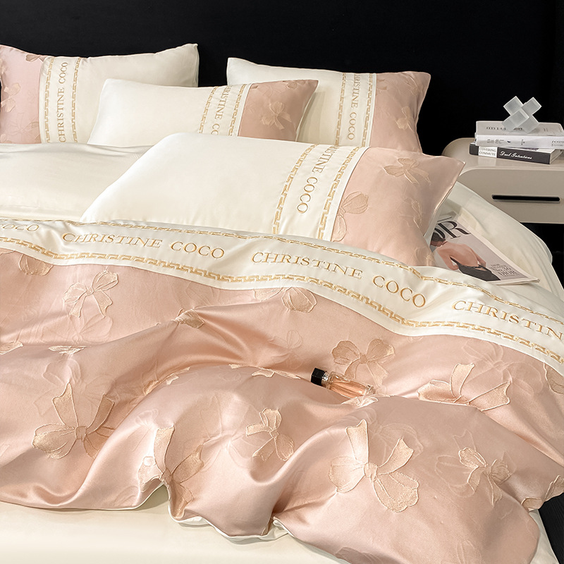 Juego de cuatro piezas de cama jacquard de seda de hielo de verano 2025 nueva funda de edredón de sábana fresca ropa de cama de alta gama de lujo ligero