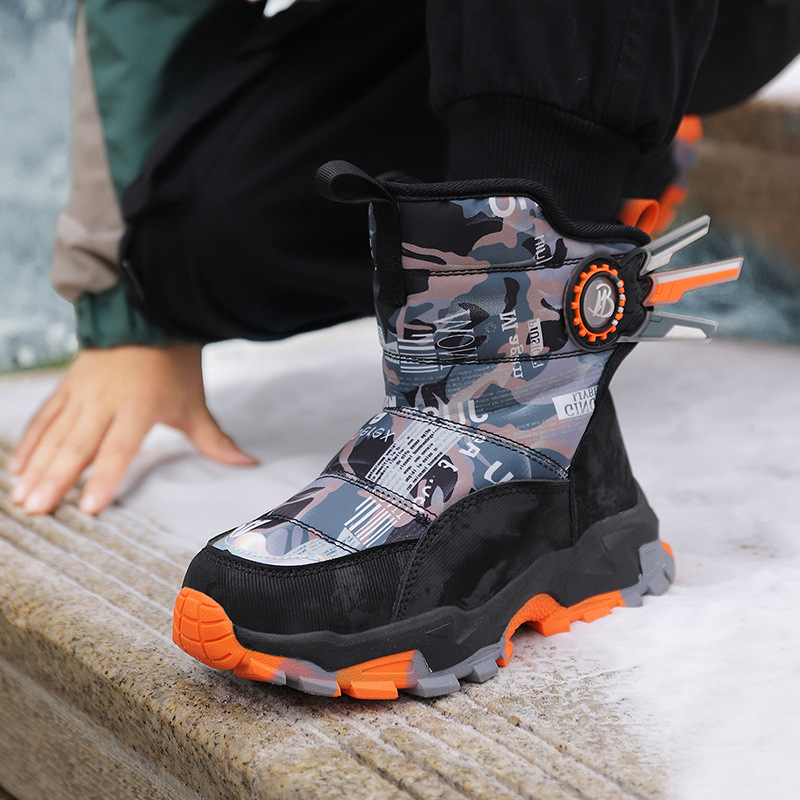 Bottes de neige Northeast pour enfants avec velours épais, chaussures en coton imperméables et antidérapantes pour garçons et filles de taille moyenne et grande_voghion.com