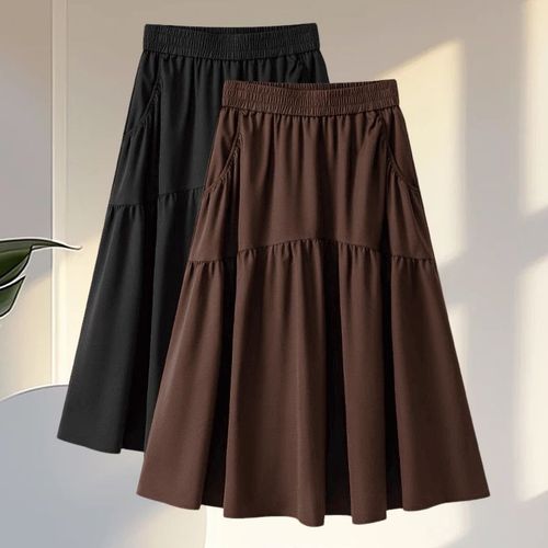 Korean Fashion High-Waist A-Line Long Dress for Women Autumn 2025 Elegant and Slimming Pocket Half Body Skirt