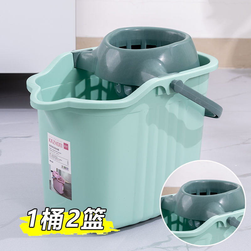 車輪付きの厚みのある大型モップバケツ、プラスチック製のポータブルプラスチック絞りバケツ、怠け者向けの水を使わないモップ|undefined