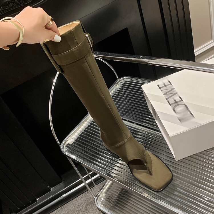 Boot nữ cổ cao ôm bắp chân da thật phong cách miền Tây — mơ, nâu chi tiết 72