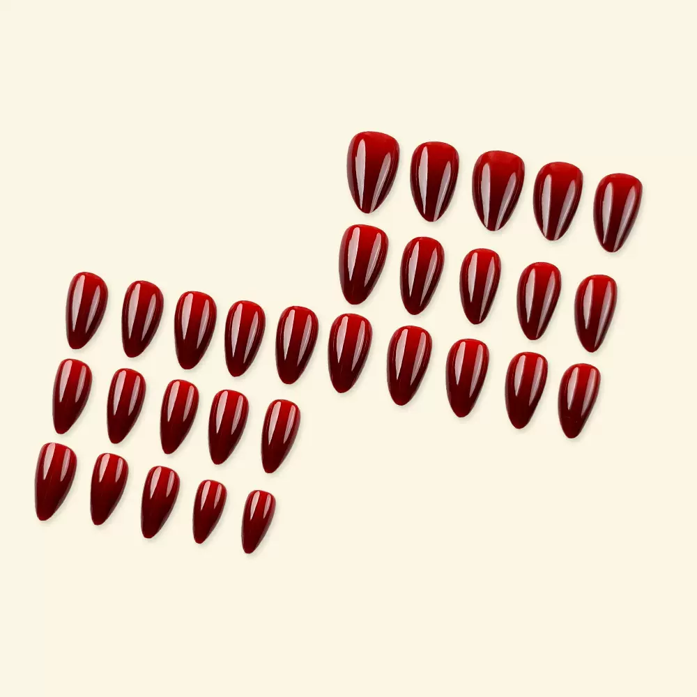 30片装欧美热销美甲甲片 简约跨境外贸指甲贴片 酒红色短款穿戴甲