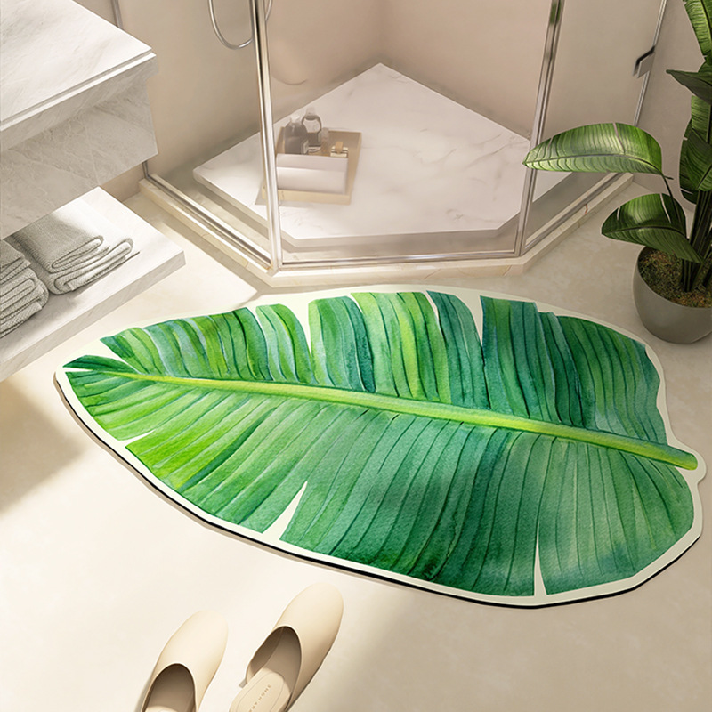 Leaf Carpet Green Plant Green Leaf Diatom Mud Absorbent Floor Mat Non-Slip Wear-Resistant and Dirt-Resistant Bathroom Quick-Drying Foot Mat