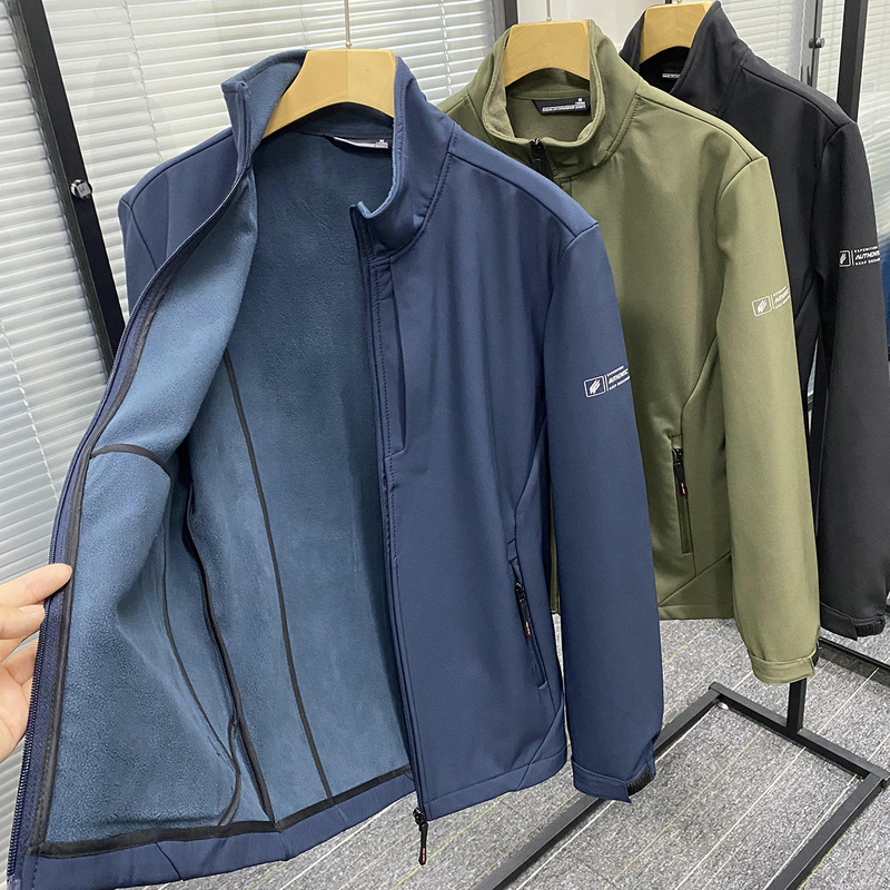 Offline 1400 waterproof soft shell autumn and winter new men's fleece-lined warm windproof all-match stand collar zipper jacket coat fashion