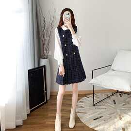 秋装2024年新款假两件套法式初恋复古气质裙子娃娃领温柔连衣裙女