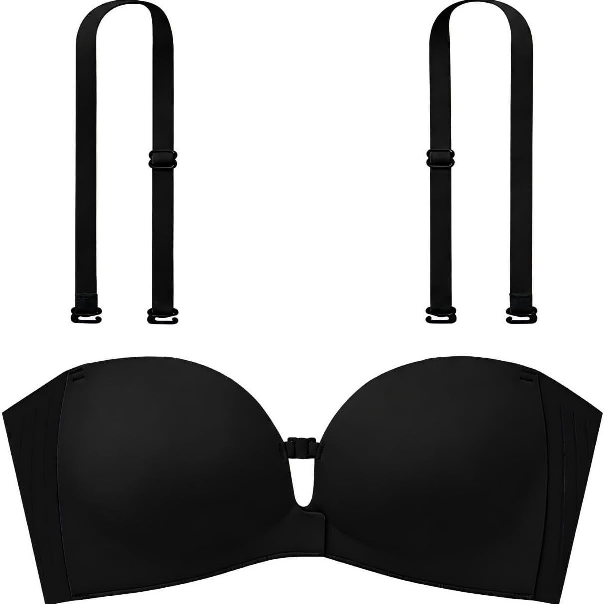Mokibras Strapless Front-Closure Push-Up Bra for Women, No Underwire, Padded, Non-Slip, Seamless Jelly Bra