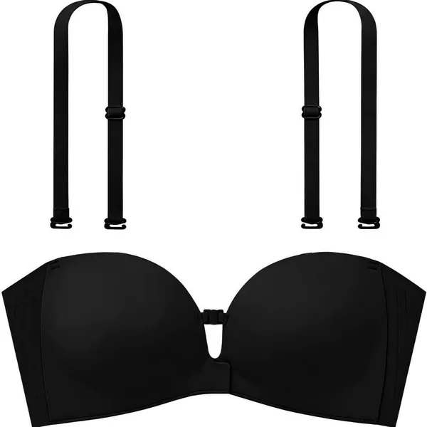 Mokibras Strapless Front-Closure Push-Up Bra for Women, No Underwire, Padded, Non-Slip, Seamless Jelly Bra