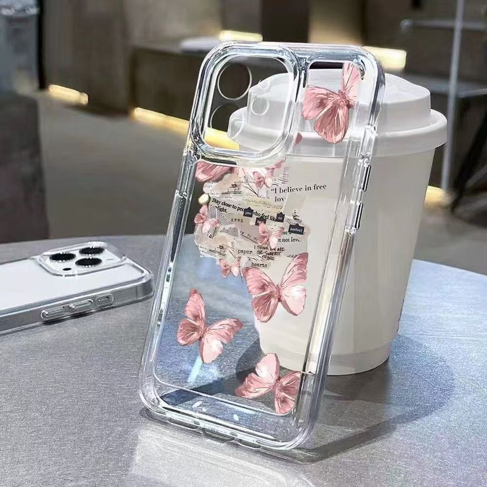 Super hada rosa mariposa para iphone16promax funda para teléfono móvil transparente Apple 15 anti-caída 14pro1 3/12