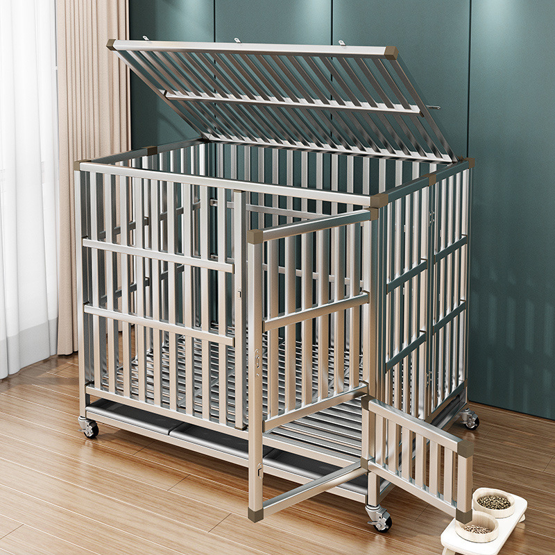 ステンレス鋼犬ケージ折りたたみ厚いトイレ付き大型中小型犬家庭用屋内ゴールデンレトリバーテディペットケージ|undefined