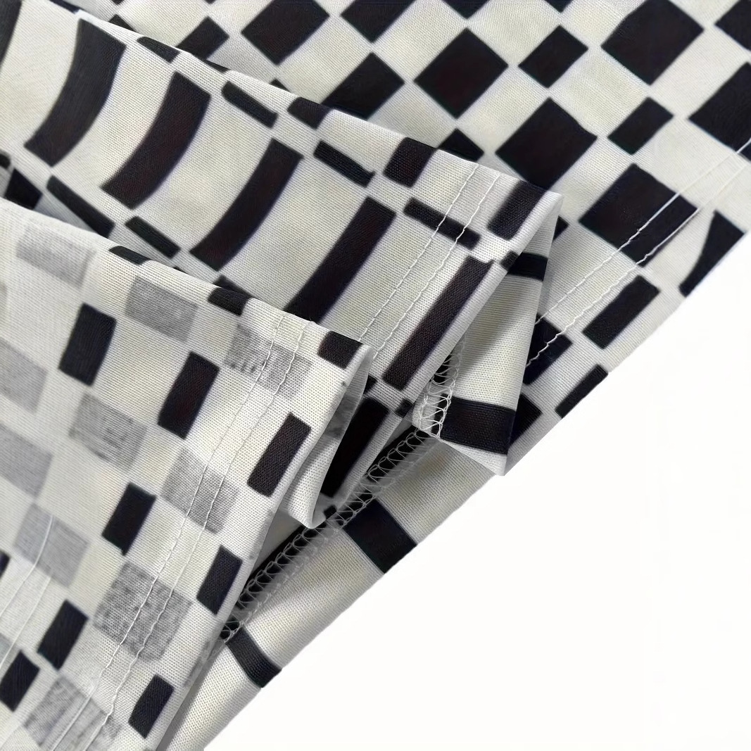 Camisa de polo suelta transpirable de malla de hombre de verano con cremallera de manga corta con camisa POLO simple con estampado 3D cuadrado geométrico