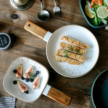 创意陶瓷木把碗北欧彩绘木手柄文艺沙拉碗日式面碗一人食餐具汤碗