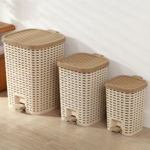 Household Rattan Trash Bin Foot Quiet Square Household Kitchen Bathroom Plastic Trash Bin