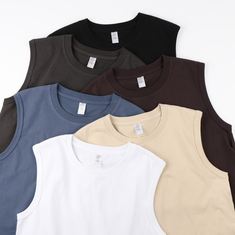 American 230g Heavy Xinjiang Cotton White Vest Sleeveless T-shirt Men's and Women's All-match Casual Top Wide Shoulder Fashion American 230g Heavy Xinjiang Cotton White Vest Sleeveless T-shirt Men's and Women's All-match Casual Top Wide Shoulder Fashion