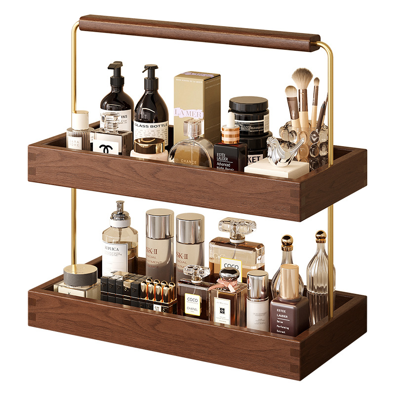 Caja de almacenamiento de cosméticos梳妆台 lápiz labial joyería escritorio de alta calidad perfumes estante de exhibición de productos de cuidado de la piel de madera