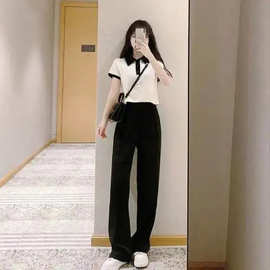 套装女新款夏学生韩版显瘦上衣恤女阔腿裤时尚两件套