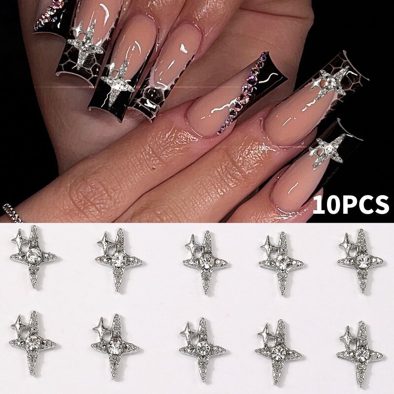 Popular cross starburst alloy stacked brick nail accessory, light luxury cross three-dimensional versatile nail accessory DIY