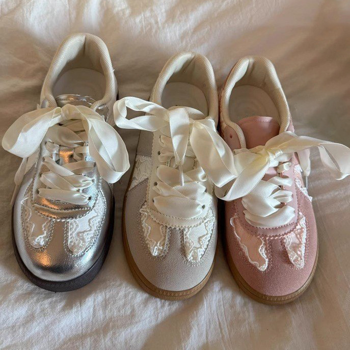 Silver Lace German Training Shoes for Women 2026 New Ballet Style White Casual Sneakers Thick-Soled Height-Increasing German Training Shoes Silver Lace German Training Shoes for Women 2026 New Ballet Style White Casual Sneakers Thick-Soled Height-Increasing German Training Shoes