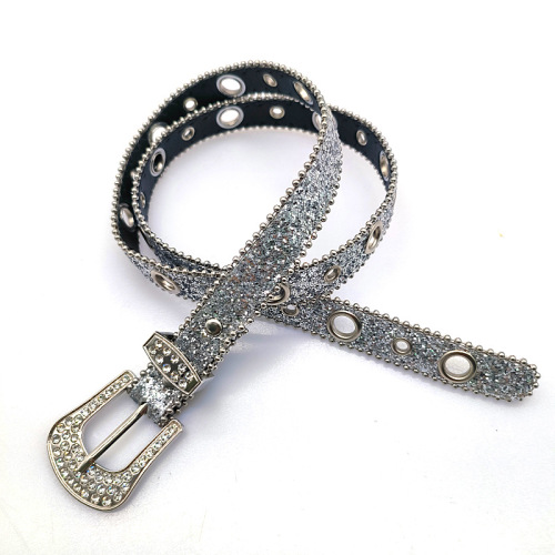 y2k rhinestone belt pin buckle porous niche design ladies ins style hot girl trendy American retro super flash belt