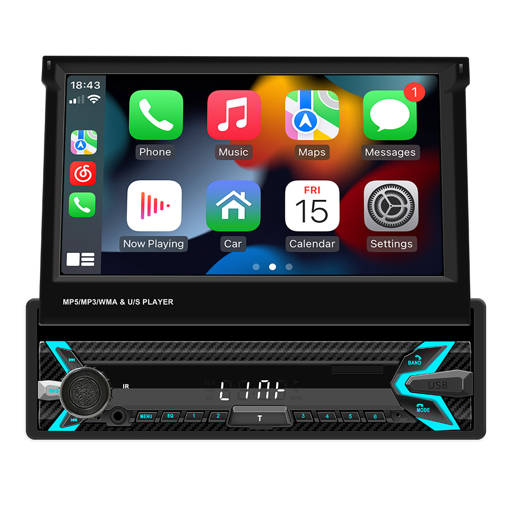 7 pulgadas de pantalla retráctil coche MP5 solo husillo máquina de inversión interconexión coche Bluetooth MP4 Tarjeta de inserción de la máquina inalámbrica carplay