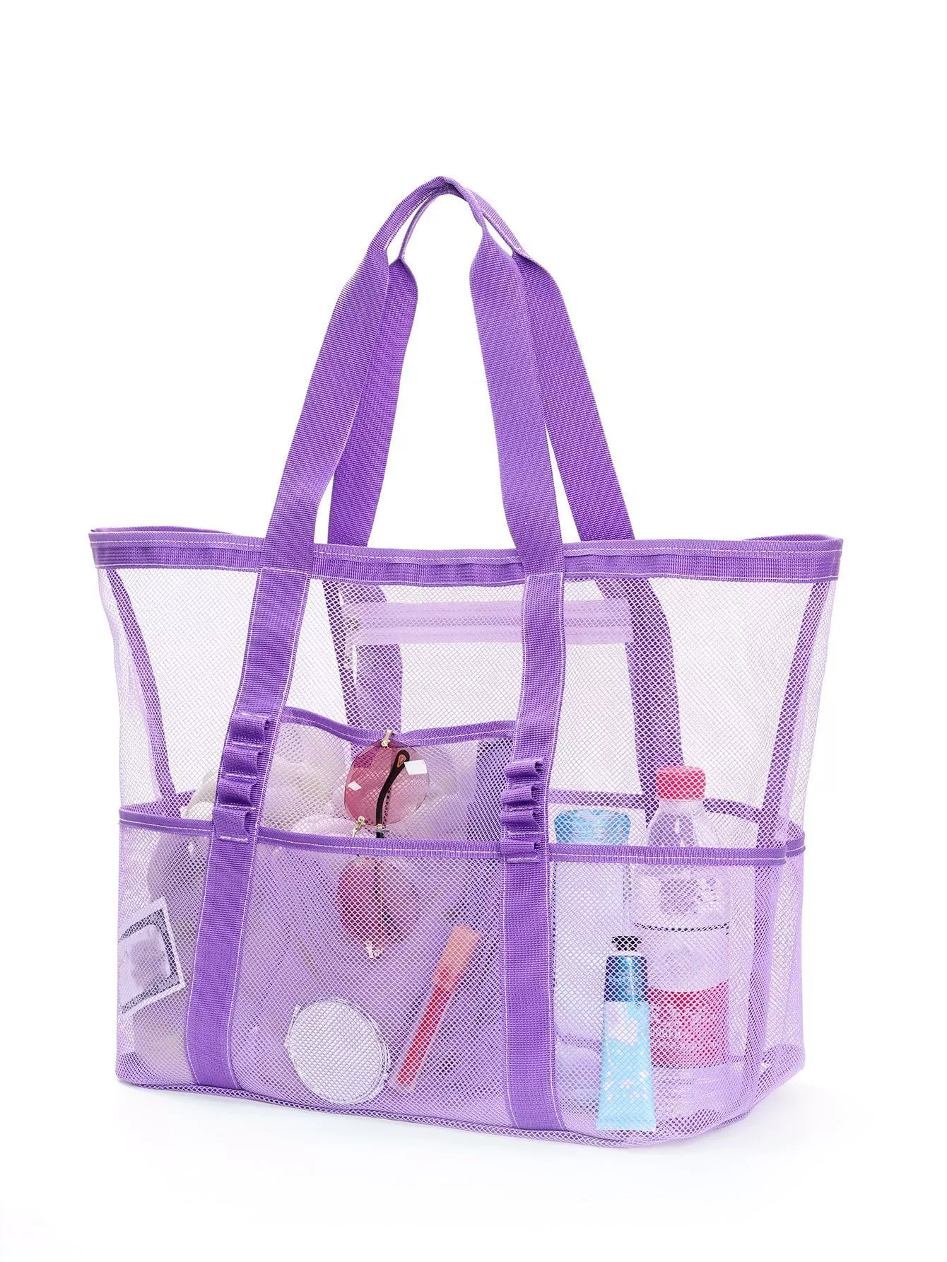 Beach Organizer Bag, capacious mesh tote, multi-pocket lightweight beach bag