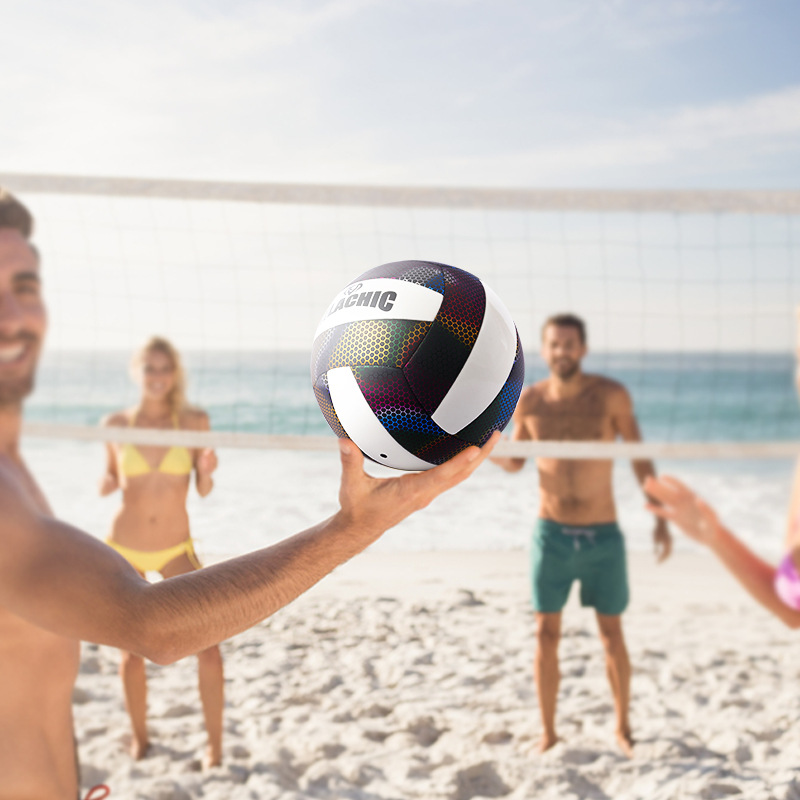 Cross-border wholesale luminous fluorescent volleyball holographic reflective luminous volleyball No. 5 PU colorful machine-sewn volleyball