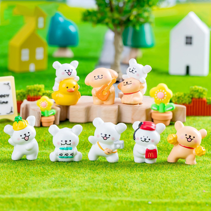 Cute and Happy Playing Little White Dog Micro Landscape Creative Cartoon Puppy Decoration Accessories Car Desktop Small Ornaments