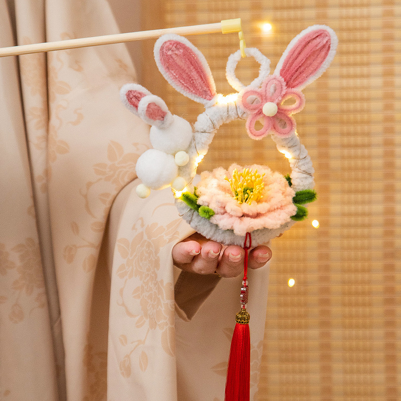 中秋節ポータブル蓮ランタン蓮ランタンツイストスティック子供の手作り diy 材料パッケージ発光バニーランタン|undefined