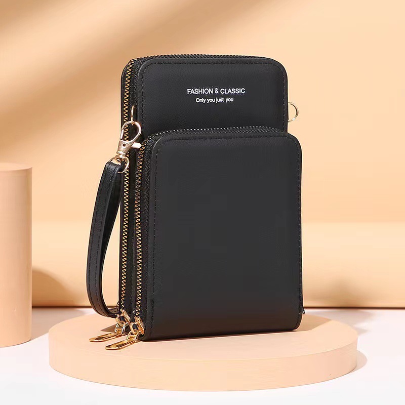 【Promoción】Bolso de Teléfono Multifuncional de Color Sólido, Nuevo Bolso de Cuero Pequeño de Un Solo Hombro, Bandolera, con Cierre de Dos Vías, Bolso de Mujer Transfronterizo