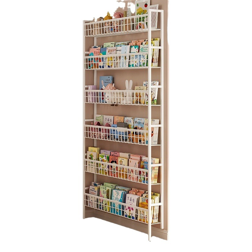Puerta trasera estante de hierro forjado estante de libros ultra delgado para niños simple muy estrecha hendidura pared colgada armario de almacenamiento doméstico