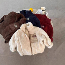 新款韩版儿童外套25秋冬男女童立领羊羔毛棉衣宝宝潮牌刺绣毛毛衣