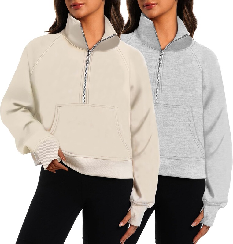 Quarter-Length Xf Sweatshirt with 2 Zippers, Pullover Wool Half-Zip Fashion Hoodie with Ifm Design