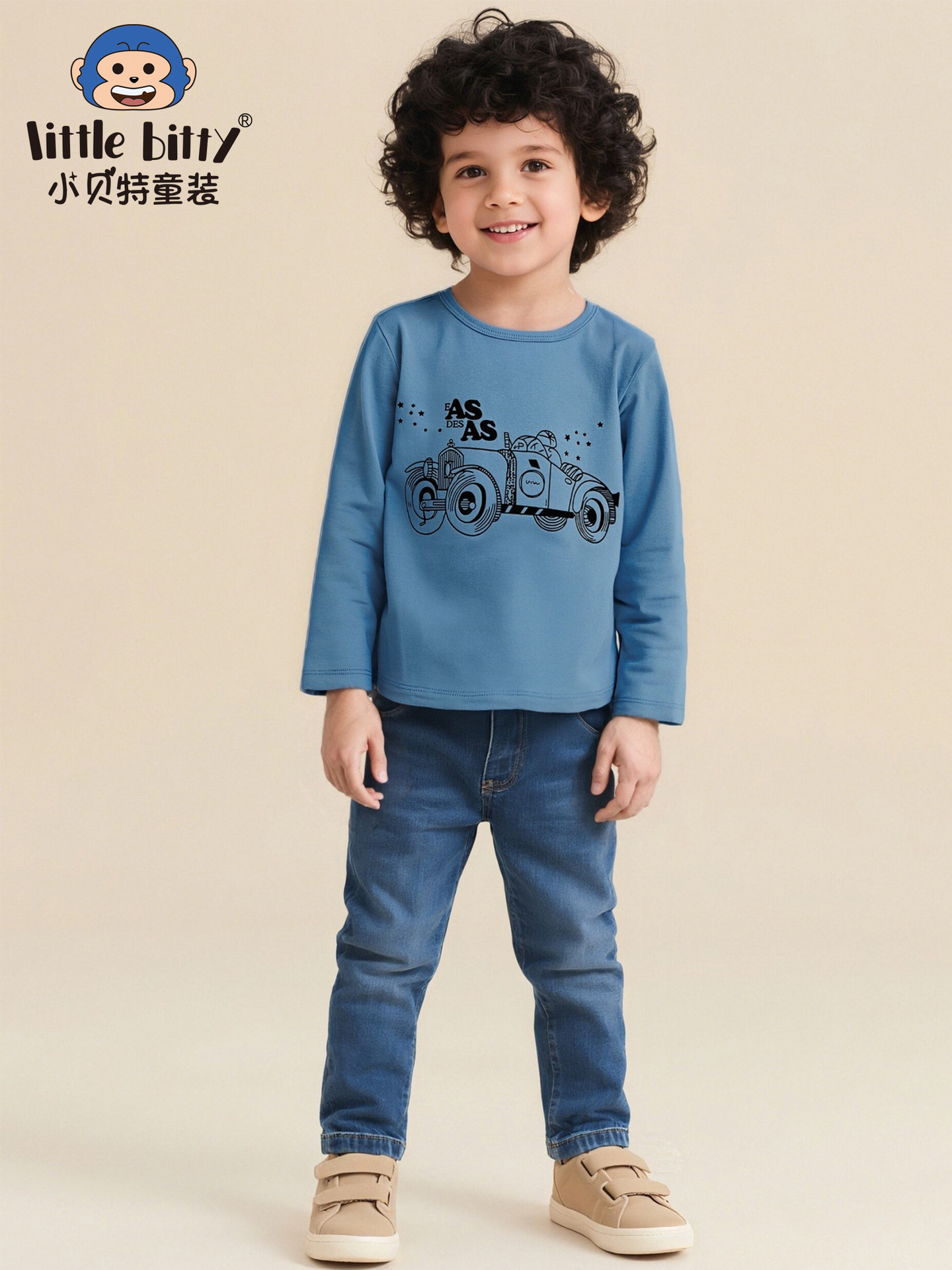 Autumn and Winter 25-Year-Old Kidsren's Long-Sleeved T-Shirt Round Neck Boys' T-Shirt Cotton European and American Style Car Print Top Clothing