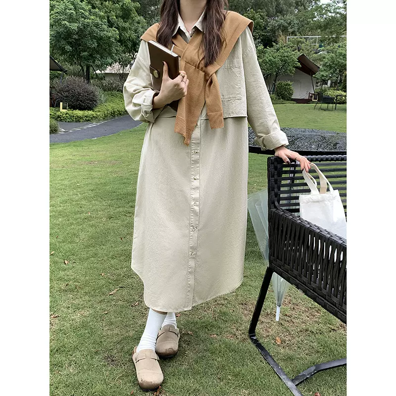 黄峥 工装风衬衫连衣裙女2025韩版宽松气质休闲长裙123LZ8391