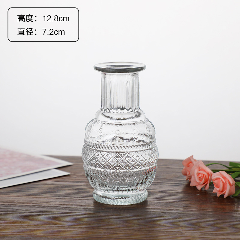 Estilo Europeo Retro Luz de lujo de cristal alivio pequeño florero de agua transparente florero decoración del hogar mini florero