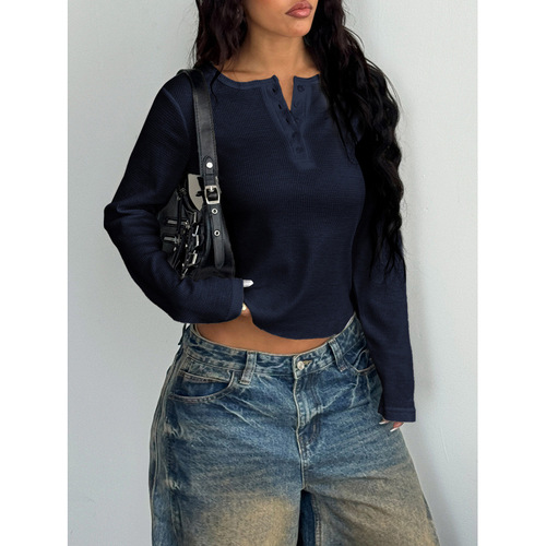 New European and American Y2K Chic Button-Down Long-Sleeved Vest T-Shirt for Women—Spring/Summer Independent Online Store