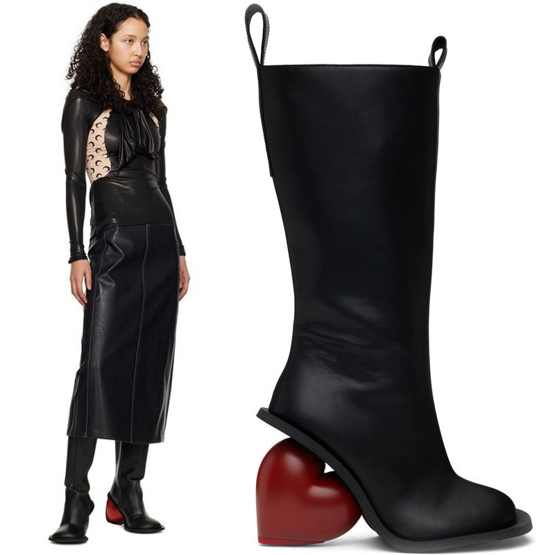 Retro New Sexy Elegant Round Head Peach Heel Side Zipper But Knee High Boots plus size Outwear Leg Shining Trendy Boots