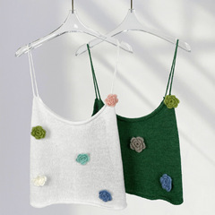 嘀咕鳥 手鈎花朵吊帶背心女夏季外穿馬卡龍立體花針織衫多巴胺ins