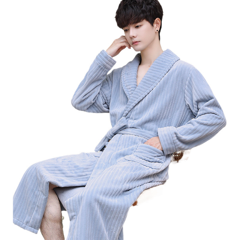 남성 나이트가운 산호 플리스 재킷 두꺼운 플러시 롱 가을과 겨울 목욕 한국 플란넬 가정복 제조업체 도매
