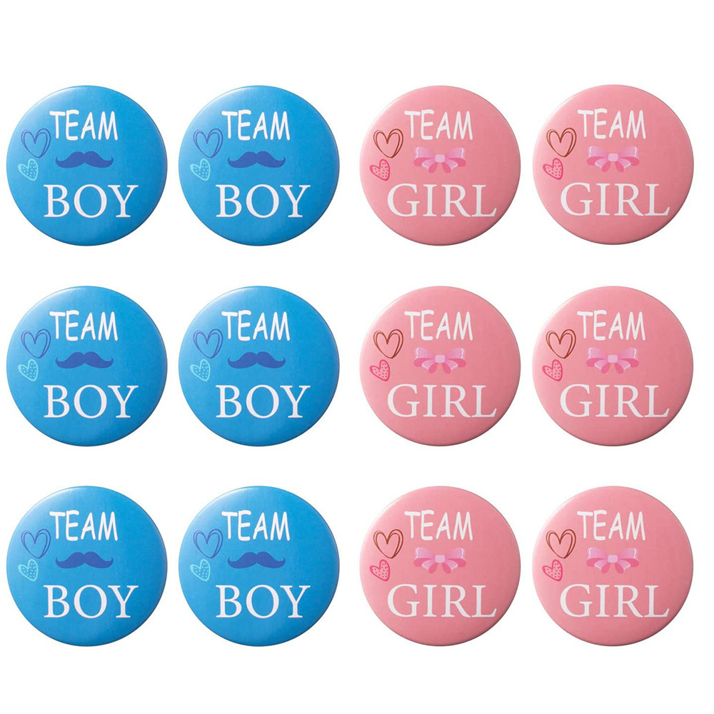 Baby shower sexo revelando fiesta chico chica rosa azul team boy girl insignia de hojalata