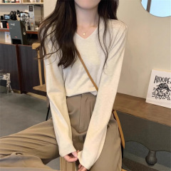 春秋季2025新款韩版长袖V领套头内搭打底女针织衫女宽松毛衣上衣