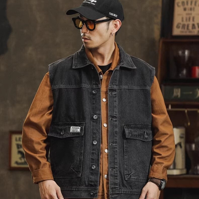 American Retro Workwear Denim Vest for Men 2026 Spring and Autumn New Trendy Brand Loose Sleeveless Vest Jacket American Retro Workwear Denim Vest for Men 2026 Spring and Autumn New Trendy Brand Loose Sleeveless Vest Jacket