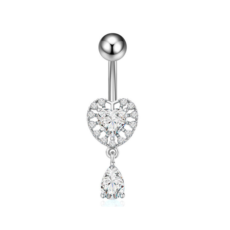 Heart-shaped Navel Ring With Zircon Water Drop Pink Piercing_voghion.com