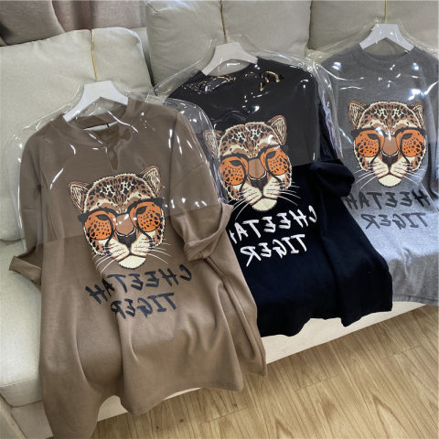 2022 Summer New Arrival oversize Tiger Head Cartoon Printed Loose Thickened Short-Sleeved T-Shirt Summer Trendy