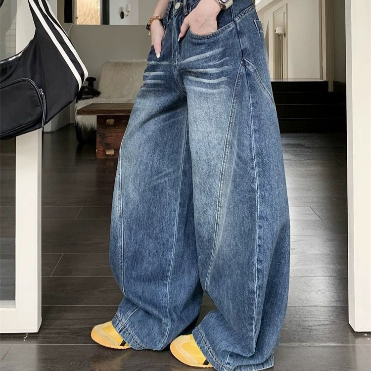 American High Street Niche Wide-Leg Slim Straight Jeans for Women in Autum Ins Trendy Loose High-Waisted Floor-Length Pants