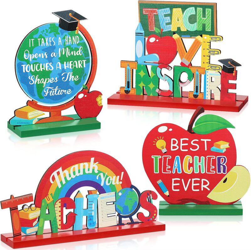 4Pcs Teacher Appreciation Gifts Desktop Wooden Thank You Best Teacher for School Classroom Office Desk Decoration 4Pcs Teacher Appreciation Gifts Desktop Wooden Thank You Best Teacher for School Classroom Office Desk Decoration