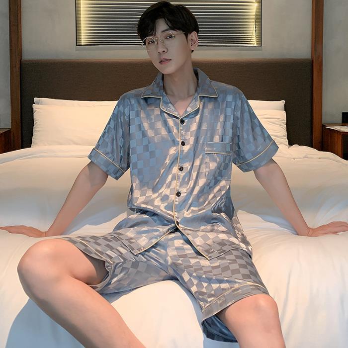 Men's Pajamas Summer Ice Silk Short-sleeved Thin Outfit Silk Large Size Imitation Home Clothes Internet Celebrity Live