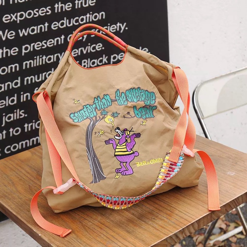 新しい日系ボールチェーン刺繍百合レジ袋小衆万針刺繍ナイロンハンドバッグ環境保護袋|undefined